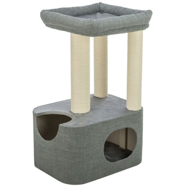 Diese stilvolle und gemütliche Höhle aus hochwertigem Jute ist der perfekte Rückzugsort für Ihr Haustier. Mit einem Durchmesser von 5 mm und einem eleganten Samt-Bezug, der mit liebevoller Stickerei verziert ist, vereint sie Funktionalität und Design. Die gepolsterte Liegeplatte ist mit einem abnehmbaren Kuschelbett ausgestattet, das sich leicht per Handwäsche reinigen lässt. Innen ist die Liegefläche mit weichem Fleece ausgekleidet, was zusätzlichen Komfort bietet. In der ansprechenden Farbe grau-blau fügt sich die Höhle harmonisch in jede Wohnumgebung ein. Mit einer Grundfläche von ca. 57 × 44 cm und einer Höhe von ca. 86 cm bietet sie ausreichend Platz für entspannte Stunden. Gönnen Sie Ihrem Haustier diesen gemütlichen Rückzugsort – ideal für Katzen und kleine Hunde!