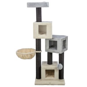 Dieses kuschelige Katzenbett aus hochwertigem Sisal und Plüsch (Polyester) ist der perfekte Rückzugsort für Ihre Katze. Mit einem Durchmesser von 5 mm und einem Gewicht von 280 g/m² bietet es sowohl Stabilität als auch Komfort. Das Bett hat eine Grundfläche von ca. 60 × 50 cm und eine Höhe von ca. 156 cm, ideal für Katzen, die gerne hoch hinaus wollen. Die Wendekissen sind nicht nur praktisch, sondern auch leicht zu reinigen, da sie handwaschbar sind. Die ansprechende Farbkombination aus creme, grau und schwarz fügt sich harmonisch in jedes Zuhause ein. Gönnen Sie Ihrer Katze den besten Platz zum Entspannen und Spielen!