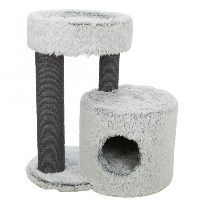 Dieses hochwertige Katzenhaus ist besonders für große Katzen geeignet und bietet einen komfortablen Rückzugsort. Es besteht aus strapazierfähiger Jute mit einem Durchmesser von 6 mm und einem Plüschbezug (Polyester) mit einer Grammatur von 310 g/m², der für ein angenehmes Liegegefühl sorgt. Die integrierte Höhle ist mit weichem Fleece ausgestattet, während das Kuschelbett mit einem gepolsterten Rand zusätzlichen Komfort bietet. Mit drei Wendekissen, die sich leicht von Hand waschen lassen, und einer dicken, schweren Bodenplatte garantiert es Stabilität und Langlebigkeit. Die elegante graue Farbe und die großzügige Grundfläche von ca. 86 × 54 cm machen es zu einem stilvollen Möbelstück für Ihr Zuhause. Der stabile Stamm hat einen Durchmesser von 15 cm und eine Höhe von ca. 96 cm, ideal für Katzen, die gerne klettern und sich zurückziehen.