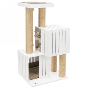 Dieses kuschelige Sisal-Katzenbett mit einem Durchmesser von 5 mm und einer stabilen Sperrholzunterlage (lackiert) ist die perfekte Rückzugsmöglichkeit für Ihre Katze. Es kommt mit zwei Wendekissen, die leicht von Hand gewaschen werden können, und bietet in den sanften Farben Weiß und Sand eine stilvolle Ergänzung für Ihr Zuhause. Mit einer Höhe von ca. 114 cm und einer Grundfläche von ca. 62 x 52 cm sowie einem Stammdurchmesser von ca. 11 cm ist es ideal für Katzen aller Größen. Darüber hinaus unterstützt der Kauf dieses Produkts die Meeresschutzprojekte von TRIXIE, was Ihnen ermöglicht, aktiv zum Natur- und Artenschutz beizutragen. Gönnen Sie Ihrer Katze den Komfort und die Sicherheit, die sie verdient – mit diesem hochwertigen Kuschelbett!
