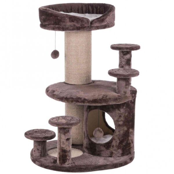 Dieser hochwertige Katzenbaum ist besonders empfehlenswert für ältere und körperlich beeinträchtigte Tiere. Mit seinem weichen Plüsch-Bezug aus Polyester und den mit Sisalteppich bezogenen Stämmen bietet er optimalen Komfort und eine angenehme Rückzugsmöglichkeit. Die vier gepolsterten Aufstiegshilfen mit dekorativer Stickerei erleichtern das Klettern, während die großzügige Höhle mit Plüsch und Fleece ausgestattet ist. Dank der individuellen Anpassung an die Körperform und der optimalen Druckverteilung der zwei Vital Kissen aus viskoelastischem Schaum sorgt dieser Katzenbaum für erholsame Ruhezeiten. Die Liegefläche kehrt stets in ihre Ausgangsform zurück (Memory-Effekt) und ist mit einem abnehmbaren Kuschelbett ausgestattet. Zusätzlich bietet die Sisalkratzfläche den perfekten Platz zum Kratzen, während Spielzeuge am Band für Unterhaltung sorgen. In den Farben braun/beige passt dieser Katzenbaum ideal in jedes Zuhause. Mit einer Grundfläche von ca. 69 x 59 cm und einer Höhe von ca. 96 cm ist er die perfekte Wahl für Katzenliebhaber, die Wert auf Qualität und Funktionalität legen.