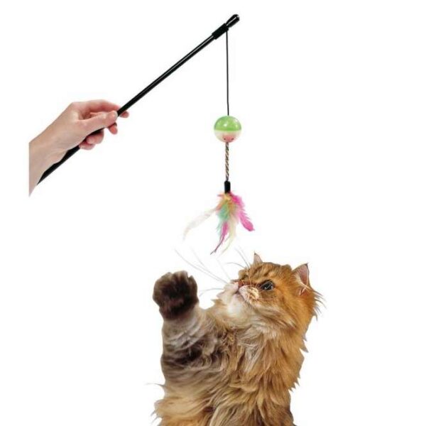 Die Day & Night Spielangel ist das perfekte Spielzeug für Ihre Katze, da sie mit einem leuchtenden Ball ausgestattet ist, der im Dunkeln strahlt. Dieser Ball muss vorher eine gewisse Zeit mit Licht aufgeladen werden und sorgt so für aufregenden Spielspaß, sowohl bei Tageslicht als auch in der Nacht. Zusätzlich macht ein Glöckchen und ein farbenfroher Schwanz mit Federn das Jagen noch spannender und fördert die natürliche Spielauffassung Ihrer Katze. Mit einer praktischen Stablänge von ca. 45 cm ist diese Spielangel ideal für alle Katzenliebhaber, die ihren Haustieren ein hochwertiges und unterhaltsames Spielzeug bieten möchten. Bitte beachten Sie, dass die Farben von der Abbildung abweichen können.