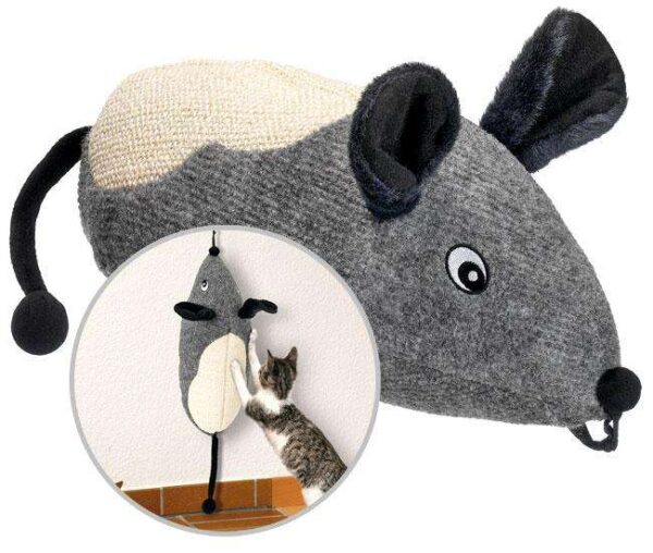 **Enhanced Description:** "Die extra schwere Maus zum Aufhängen an Tür oder Wand ist das perfekte Kratzspielzeug für Ihre Katze. Mit ihrer großen Sisal-Kratzfläche bietet sie eine hervorragende Möglichkeit, die Krallen Ihrer Katze zu pflegen und gleichzeitig Möbel und Teppichboden zu schützen. Dank des enthaltenen Catnips wird das Spielzeug besonders attraktiv und sorgt für stundenlangen Spielspaß. Diese hochwertige Katzenmaus ist nicht nur langlebig, sondern auch einfach zu befestigen und ideal für jeden Katzenliebhaber, der Wert auf Qualität und Funktionalität legt.