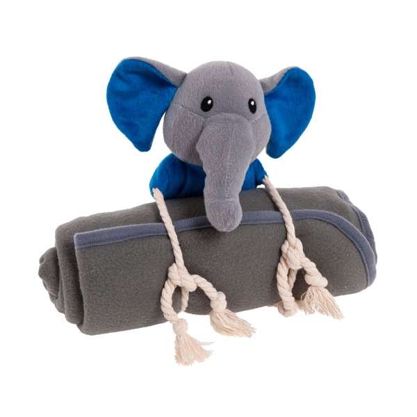 Entdecken Sie das 2in1 - Plüsch Play & Sleep Set, das Ihr Hund für unterwegs benötigt! Dieses originelle Set kombiniert ein hochwertiges Plüschspielzeug und eine praktische Liegedecke, die beide einzeln verwendet werden können. Der Plüschelefant mit einer grauen Liegedecke ist nicht nur niedlich, sondern auch mit einem Squeeker und Baumwollseilen ausgestattet, die das Spielzeug besonders interessant machen. Die Liegedecke misst ca. 70 x 100 cm und das Plüschtier hat eine Größe von ca. 20 cm. Zudem ist das gesamte Set bei 30°C waschbar, was die Pflege kinderleicht macht. Gönnen Sie Ihrem Hund dieses hochwertige und praktische Spielzeug für stundenlangen Spielspaß und erholsame Ruhepausen!