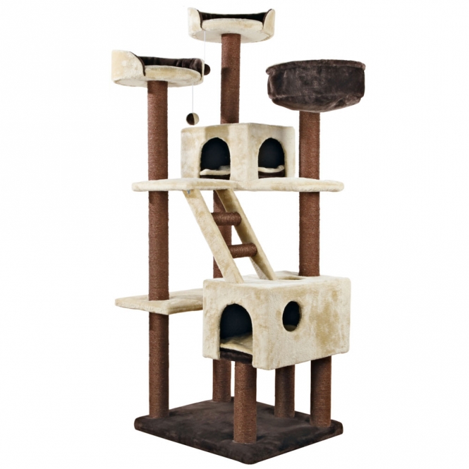 Dieser hochwertige Katzenbaum bietet Ihrer Katze den perfekten Rückzugsort und Spielplatz zugleich. Mit einem stabilen Sisalstamm von ca. 9 cm Durchmesser und einer Höhe von ca. 190 cm ist er ideal für Katzen aller Größen. Die gepolsterten Liegeflächen und der kuschelige Sack aus weichem Plüsch (Polyester) sorgen für ultimativen Komfort. Die Wendekissen sind handwaschbar und ermöglichen eine einfache Pflege. Mit einer Grundfläche von ca. 70 × 61 cm passt dieser Katzenbaum perfekt in jede Wohnung und ist in einem eleganten beige-braun gehalten. Investieren Sie in diesen Katzenbaum von hoher Qualität, um das Wohlbefinden Ihrer Katze zu fördern und gleichzeitig stilvolle Akzente in Ihrem Zuhause zu setzen.