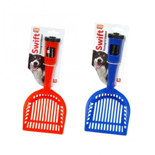 Entdecken Sie die praktische Swifty Scoop 'n' Clever Kotschaufel und Kottütenspender in einem! Dieses innovative Produkt ist ideal für Hunde- und Katzenbesitzer und bietet eine einfache Lösung zur Entsorgung von Haustierkot. Im ergonomischen Griff befindet sich eine Rolle mit 15 hochwertigen Kottüten, die Sie bequem entnehmen können. Dank der pfotenförmigen Öffnung ziehen Sie die Kotbeutel mühelos einzeln heraus, während der praktische Schraubverschluss am Ende des Griffs das Nachfüllen der Tüten kinderleicht macht. Die Kotschaufel hat eine Schaufelfläche von ca. 11 x 10,5 cm und eine Gesamtlänge von ca. 28 cm. Bitte beachten Sie, dass die Farbe je nach Lagerbestand variieren kann. Machen Sie die Reinigung nach dem Gassigehen einfacher und komfortabler mit diesem nützlichen Kotschaufel-Set!