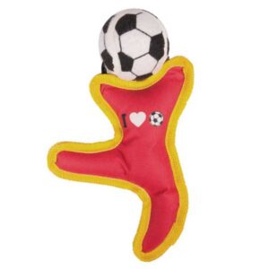 Entdecken Sie unser interaktives Apportierspielzeug in Form eines lustigen Fußballspielers, das aus hochwertigem Nylon gefertigt ist. Dieser farbenfrohe Spielzeugfreund kommt mit einem Tennisball, der einen lebhaften Fußballaufdruck trägt, und ist ideal für aktive Hunde, die gerne spielen und apportieren. Mit seinen robusten Materialien und dem integrierten Squeaker sorgt er für stundenlangen Spielspaß und ist perfekt geeignet, um die Bindung zwischen Ihnen und Ihrem Haustier zu stärken. Die Größe von ca. 25 x 16 x 6 cm macht ihn handlich und leicht zu transportieren. Gönnen Sie Ihrem Hund dieses langlebige und unterhaltsame Spielzeug – für mehr Freude beim Spielen!