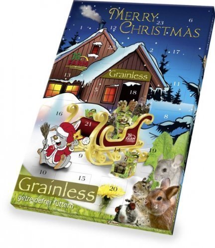 Erleben Sie die zauberhafte Vorfreude auf Weihnachten mit dem JR Farm Grainless Adventskalender, der speziell für Ihre Nager entwickelt wurde. Dieser weihnachtlich leckere Adventskalender ist vollkommen getreidefrei und bietet jeden Tag einen gesunden Snack in der Vorweihnachtszeit. Gefüllt mit natürlichen Grainless Snacks, ist er die ideale Ergänzung für eine getreidefreie Ernährung und eignet sich hervorragend für Degus und Chinchillas. Versüßen Sie Ihren Haustieren die Adventszeit mit 24 köstlichen Überraschungen, darunter viele schmackhafte Kräuter und Blumen, die für eine abwechslungsreiche und gesunde Ernährung sorgen. Gönnen Sie Ihren Lieblingen eine besondere Vorweihnachtszeit mit diesem hochwertigen Ergänzungsfuttermittel, das Freude und Gesundheit in jeden Tag bringt!