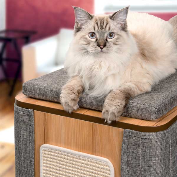 Der Vesper Cubo Tower ist der ideale Kratzbaum für Katzenliebhaber, die hohen Wert auf Komfort und Design legen. Mit seinem extradicken 35 mm starken Memory-Schaumstoff-Kissen bietet er einen superkomfortablen Platz zum Entspannen und Ausruhen. Die hochwertige Basiskonstruktion aus robustem MDF sorgt für Stabilität, während die elegante grau-melierte Polsterung und die Walnussdekor-Laminat-Kanten perfekt in jede moderne Wohnlandschaft integriert werden. Dank der praktischen Klettverschluss-Befestigung lässt sich das Kissen sicher fixieren und die abnehmbare Seitenabdeckung ermöglicht eine einfache Reinigung. Die widerstandsfähigen Kratzflächen auf der Außenseite und der mittleren Ebene sind ideal zum Krallenschärfen, und das gemütliche doppelstöckige Lounge-Versteck mit großzügigen 20 x 20 cm großen Öffnungen lädt zum entspannten Schlummern ein. Mit den Innenmaßen von 42,5 x 87 x 42,5 cm ist der Cubo Tower der perfekte Rückzugsort für Ihre Katze. Entdecken Sie den besten Kratzbaum für Ihre geliebten Vierbeiner!