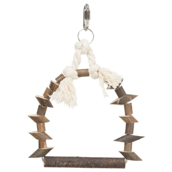 Diese hochwertige Bogenschaukel für Vögel ist aus robustem Naturholz gefertigt und auf einem stabilen Draht aufgefädelt. Sie verfügt über Holzscheiben und ein weiches Baumwolltau, das Ihrem Vogel eine unterhaltsame Beschäftigung bietet. Ideal für kleine Vogelarten wie Wellensittiche und Kanarien, fördert diese Schaukel die Aktivität und das Wohlbefinden Ihrer gefiederten Freunde. Mit einer Höhe von ca. 15 cm und einer Breite von ca. 15 cm passt sie perfekt in jeden Käfig. Gönnen Sie Ihrem Vogel dieses hochwertige Spielzeug und sorgen Sie für stundenlangen Spaß und Bewegung!