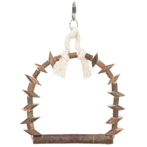 Diese hochwertige Bogenschaukel für Vögel ist aus robustem Naturholz gefertigt und auf einem stabilen Draht aufgefädelt. Mit ihren Holzscheiben und dem weichen Baumwolltau bietet sie Ihrem Vogel nicht nur eine unterhaltsame Beschäftigung, sondern fördert auch seine körperliche Aktivität. Ideal geeignet für mittelgroße Vogelarten wie Nymphensittiche, sorgt diese Schaukel für Spielspaß und Abwechslung im Käfig. Die kompakten Maße von ca. 19 cm in der Höhe und ca. 20 cm in der Breite machen sie zu einem perfekten Zubehör für jeden Vogelkäfig. Gönnen Sie Ihrem gefiederten Freund dieses hochwertige Spielzeug und beobachten Sie, wie er Freude daran hat!