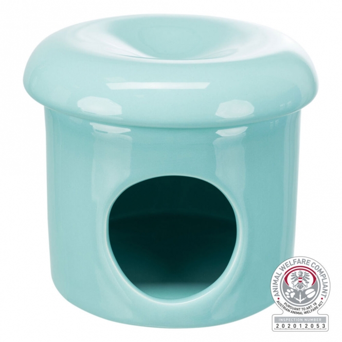 Dieser praktische und tierschutzkonforme Unterschlupf für Mäuse ist die ideale Lösung, um an warmen Tagen die Körpertemperatur Ihrer kleinen Haustiere zu regulieren. Mit einem abnehmbaren Dach lässt sich der Unterschlupf leicht reinigen, was für eine hygienische Umgebung sorgt. Die ansprechende Farbe in Türkis und die kompakten Maße von ca. ø 12 × 10 cm machen ihn nicht nur funktional, sondern auch optisch ansprechend. Schützen Sie Ihre Mäuse mit diesem hochwertigen und günstigen Produkt, das den Anforderungen des § 18 (AT) entspricht. Sorgen Sie für das Wohlbefinden Ihrer Tiere mit diesem durchdachten Unterschlupf!