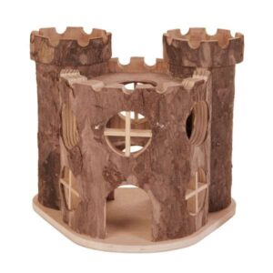 Die zweistöckige Spielburg Matti aus hochwertigem Echtholz ist das ideale Spielzeug für Ihren Kleinnager, wie Zwerghamster oder Mäuse. Mit großzügigem Platz zum Klettern, Spielen und Verstecken bietet diese Spielburg unendlichen Spaß. Sie verfügt über zwei Türme und zahlreiche Ein- und Ausgänge mit einem Durchmesser von ca. 3,5 cm, die die Neugier Ihrer kleinen Freunde anregen. Die praktische Bodenplatte sorgt für Stabilität, während die komplette Vormontierung die sofortige Einsatzbereitschaft garantiert. Die kompakten Außenmaße von ca. 17 x 12,5 x 15 cm (BxTxH) machen die Spielburg zu einem platzsparenden Highlight in jedem Käfig. Schenken Sie Ihrem Kleinnager ein sicheres und spannendes Spielumfeld mit der Spielburg Matti!