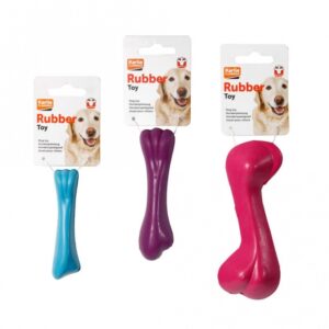 Entdecken Sie das robuste Hundespielzeug aus Vollgummi – ideal zum Spielen, Kauen und Apportieren für Ihren vierbeinigen Freund! Unsere hochwertigen Gummiknochen sind in drei verschiedenen Größen erhältlich und somit perfekt für kleine, mittlere und große Hunde geeignet. Zudem bieten wir die Knochen in sechs attraktiven Farben an, die je nach Lagerbestand ausgewählt werden. Mit einer Größe von ca. 14 cm sind diese Spielzeuge nicht nur langlebig, sondern auch äußerst vielseitig. Geben Sie Ihrem Hund die Freude am Spielen mit diesen farbenfrohen und strapazierfähigen Gummiknochen – das beste Spielzeug für glückliche Hunde!