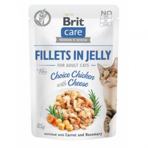 Entdecken Sie das Brit Care Cat Pouch Fillets in Jelly für ausgewachsene Katzen, eine köstliche Kombination aus herzhaftem Huhn und cremigem Käse, angereichert mit gesunden Karotten und aromatischem Rosmarin. Dieses Superpremium-Nassfutter überzeugt durch eine getreidefreie Rezeptur und einen beeindruckenden Fleischanteil von 85%, was es zur besten Wahl für anspruchsvolle Katzen macht. Die sorgfältig ausgewählten Zutaten fördern eine gesunde Verdauung und sind frei von GMO, Soja und Zuckerzusatz. Mit 82% Fleisch in Filets (67% Huhn, 15% Leber) und wertvollen Nährstoffen wie Taurin, Vitaminen und Mineralien bietet dieses Futter nicht nur einen hervorragenden Geschmack, sondern auch eine optimale Ernährung. Genießen Sie die einfache Fütterung: Die empfohlene Tagesdosis variiert je nach Gewicht Ihrer Katze, und frisches Wasser sollte stets bereitstehen. Verwöhnen Sie Ihre Katze mit diesem hochwertigen Nassfutter, das für Gesundheit und Genuss steht!