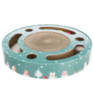 Dieses praktische Spielzeug für Katzen ist ideal zum Hinlegen und sorgt für stundenlangen Spielspaß. Im Inneren befinden sich zwei Bälle, die Ihre Katze zum Spielen anregen und für Unterhaltung sorgen. Hergestellt aus hochwertiger Kratzpappe und robustem Kunststoff, bietet es eine hohe Qualität und Langlebigkeit. Das enthaltene Catnip sorgt zusätzlich für eine besondere Anziehungskraft und macht das Spielzeug zu einem absoluten Favoriten. Mit einem Durchmesser von ca. 33 cm und einer Höhe von 5,5 cm passt es perfekt in jedes Zuhause. Gönnen Sie Ihrer Katze dieses unterhaltsame Spielzeug und fördern Sie ihre Spielfreude!