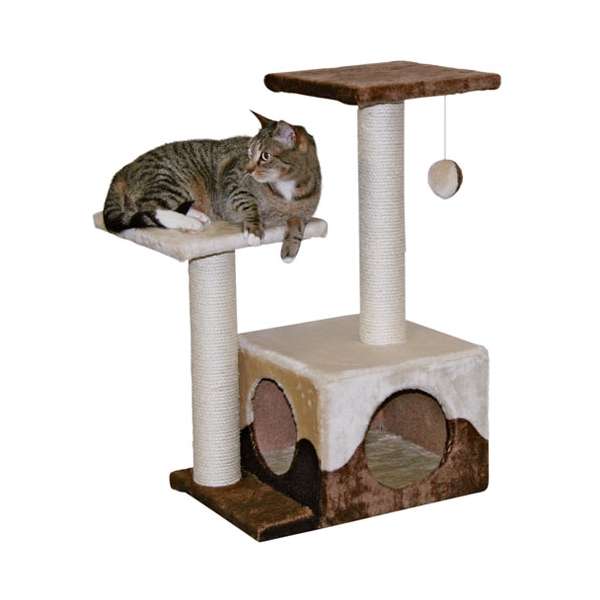 Der Kerbl Kratzbaum Saphir ist ein echter Hingucker für Ihr Zuhause und bietet Ihrer Katze den perfekten Ort zum Spielen und Entspannen. Mit zwei Aussichtsplattformen und einer Grundfläche von 44 x 34 cm (BxT) sowie einer Höhe von 70 cm ist dieser Kratzbaum ideal für Stubentiger aller Größen. Die ansprechende Farbgebung in braun-sand fügt sich harmonisch in jede Wohnumgebung ein. Die kuschelige Höhle (33 x 33 x 22 cm) bietet einen gemütlichen Rückzugsort für Ihre Samtpfote, während der stabile Stammdurchmesser von 8 cm und der verklebte Sisal an der Säule für langanhaltenden Spielspaß sorgen. Zusätzlich sorgt ein Plüschball am Gummiband dafür, dass es Ihrer Katze nie langweilig wird. Investieren Sie in diesen hochwertigen Kratzbaum und bieten Sie Ihrer Katze ein sicheres und angenehmes Zuhause!
