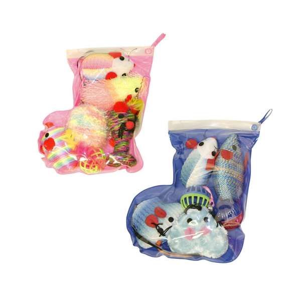 Dieses perfekte Geschenkset für Katzenliebhaber und ihre Stubentiger sorgt für Freude und Beschäftigung! Wenn Ihre Katze glücklich ist, wird auch das Herrchen zufrieden sein. Das Set enthält einen praktischen, wiederverschließbaren Beutel in ansprechender Stiefelform sowie 6 verschiedene hochwertige Katzenspielzeuge aus Materialien wie Sisal, Plüsch und Kunststoff. Einige Spielzeuge sind sogar mit Catnip gefüllt, um das Spielvergnügen zu steigern. Eine Farbwahl ist leider nicht möglich, da die Farben je nach Lagerbestand ausgewählt werden. Mögliche Farben sind Blau und Rosa. Verschenken Sie Freude und fördern Sie die Gesundheit Ihrer Katze mit diesem vielseitigen Katzenspielzeugset!