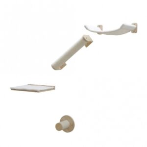 Entdecken Sie unser 4-teiliges Katzenbaum-Set, das speziell für die Bedürfnisse Ihrer Katze entwickelt wurde. Die Trittstufe mit Sisal hat eine Höhe von 15 cm und einen Durchmesser von 9 cm, ideal für das sichere Klettern Ihrer Katze. Das Liegebrett mit abnehmbarem Kissen misst 40 x 31 cm und bietet einen komfortablen Platz zum Entspannen. Die Sisalsäule als Rampe ist 50 cm hoch und hat ebenfalls einen Durchmesser von 9 cm, perfekt für das Kratzen und Spielen. Zudem verfügt der Katzenbaum über eine gemütliche Hängematte mit den Maßen 35 x 33 cm. Hergestellt aus hochwertigem Massivholz, ist dieser Katzenbaum nicht nur stabil, sondern auch zur Wandbefestigung geeignet. Mit der verklebten Sisaloberfläche an der Säule bietet er Ihrer Katze ein sicheres und langlebiges Spielerlebnis. Gönnen Sie Ihrer Katze den besten Platz zum Spielen und Entspannen!" **Keywords:** Katzenbaum, 4-teilig, Trittstufe, Sisal, Liegebrett, Hängematte, Massivholz, Wandbefestigung, Kratzen, Spielen.