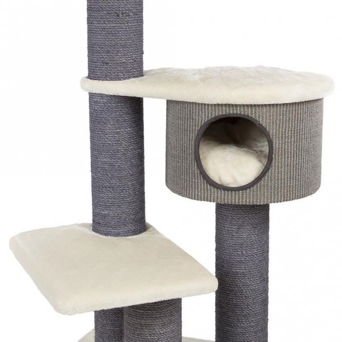 Der robuste Kratzbaum Coony 130 ist die perfekte Wahl für Katzenliebhaber, die Wert auf Stabilität und Komfort legen. Mit seiner extrem standhaften Konstruktion und dicken Sisalsäulen (Ø 15 cm) bietet dieser Kratzbaum hervorragende Klettermöglichkeiten für große und schwere Katzen. Ideal für Mehrkatzenhaushalte, lädt er Ihre Samtpfoten zum Spielen, Toben und Entspannen ein. Die großzügigen Schlafplätze und die gemütliche Kuschelhöhle (Ø 41,5 cm, Höhe 26 cm) sind perfekt für ausgiebige Ruhepausen. Das herausnehmbare Kuschelkissen lässt sich leicht reinigen, während die samtweichen Plüschbezüge zusätzlichen Komfort bieten. Mit einer massiven Bodenplatte (75 x 56 x 4 cm) und einer Gesamthöhe von 131 cm sorgt der Coony 130 für hohe Standfestigkeit und Sicherheit. Die vielen Plattformen und die große Liegemulde (60 x 55 cm) ermöglichen es jeder Katze, ihren Lieblingsplatz zu finden und ihr Revier zu beobachten. Gönnen Sie Ihren Katzen diesen hochwertigen Kratzbaum für unvergessliche Kletter- und Spielmomente!