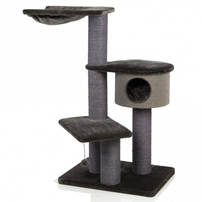 Der hochwertige Kratzbaum Coony 130 ist die perfekte Wahl für Katzenliebhaber mit mehreren Samtpfoten. Mit seiner extrem stabilen und standfesten Bauweise, dank der massiven Sisalsäule mit einem Durchmesser von ca. 15 cm, bietet dieser Kratzbaum optimale Sicherheit für große und schwere Katzenrassen. Die abwechslungsreichen und großzügigen Schlafplätze laden Ihre Katzen zu ausgiebigen Ruhepausen ein, während das kuschelige Häuschen mit einem Durchmesser von ca. 41,5 cm und einer Höhe von ca. 26 cm ideal zum Verstecken und Entspannen ist. Das herausnehmbare Kuschelkissen ist leicht zu reinigen und sorgt für zusätzlichen Komfort. Die vielen Plattformen ermöglichen es jeder Katze, ihren Lieblingsplatz zu finden, und die große Liegemulde mit den Maßen ca. 60 x 55 cm bietet einen perfekten Überblick über das Revier. Mit einer stabilen Bodenplatte von ca. 75 x 56 x 4 cm und einem Gesamtgewicht von ca. 29 kg ist der Coony 130 nicht nur robust, sondern auch ein echter Kletterspaß für Ihre Katzen. Dieser Kratzbaum ist die ideale Lösung für einen Mehrkatzenhaushalt und vereint hohe Qualität mit einem ansprechenden Design in elegantem Grau.