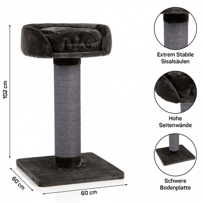 Der Kratzbaum Savanah 120 von CanadianCat® ist die perfekte Wahl für Katzenliebhaber, die Wert auf Qualität und Funktionalität legen. Dieser robuste und standfeste Kratzbaum ist sowohl für große als auch kleine Katzen geeignet und bietet eine erhöhte Liegefläche für einen optimalen Überblick über das Zuhause. Die kuschelig weiche Oberfläche sorgt für ein angenehmes Liegegefühl, während die massive Bodenplatte (60 x 60 x 4 cm) stabilen Halt garantiert – selbst bei lebhaften Spielereien. Die ca. 20 cm dicke Sisalsäule ist ideal zum Krallen wetzen und schützt Ihre Möbel und Tapeten vor Beschädigungen. Oben auf dem Kratzbaum befindet sich ein geräumiges, weiches Bett mit erhöhten Seitenwänden, das Platz für zwei Katzen bietet. Die original CanadianCat® Design-Kratzmöbel vereinen stilvolles Design, hohe Qualität und Funktionalität in einem Produkt. Maße: Gesamtgröße ca. 60 x 60 x 102 cm, Liegefläche Ø 60 x 18 cm, Artikelgewicht ca. 18 kg, Farbe: grau. Gönnen Sie Ihrer Katze den besten Kratzbaum für ein glückliches und gesundes Leben!