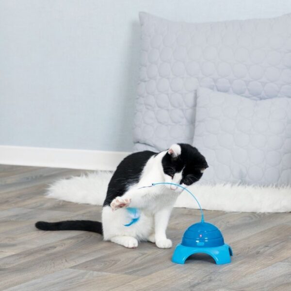 Der CATCH ME ist das ideale Spielzeug, um den natürlichen Jagdinstinkt Ihrer Katze zu wecken und sie zum Spielen zu animieren. Mit einem batteriebetriebenen Motor sorgt dieses hochwertige Katzen Spielzeug für unregelmäßige Bewegungen der Spielangel, die das am Band befestigte Spielzeug lebendig wirken lassen. Die einfache Steuerung erfolgt über die mitgelieferte Fernbedienung, sodass Sie das Spielvergnügen ganz nach den Vorlieben Ihrer Katze anpassen können. Das CATCH ME besteht aus robustem Kunststoff und wird inklusive einer Ersatz-Spielangel geliefert, was es zu einer langlebigen und kostengünstigen Wahl für Katzenliebhaber macht. Die kompakten Maße von ca. 15 x 21 cm (Durchmesser x Höhe inkl. Angel) machen es zudem zu einem platzsparenden Spielzeug für Ihr Zuhause. Fördern Sie die Fitness und den Spaß Ihrer Katze mit dem CATCH ME – dem besten Spielzeug für aktive Katzen!