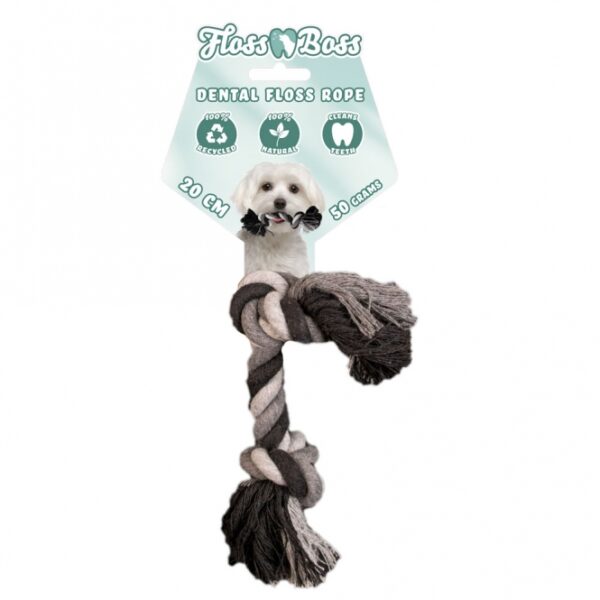Dieses hochwertige Zahnseil für Hunde besteht aus 100% natürlicher Baumwolle und bietet eine sichere, langlebige und umweltfreundliche Spieloption. Ideal für Apportier- und Zugspiele, unterstützt es nicht nur die Spielzeit, sondern hilft auch effektiv, die Zähne Ihres Hundes zu reinigen. Das Floss Boss Zahnseil ist dichter geflochten und deutlich stärker als herkömmliche Zahnseile, da ausschließlich ganze Fäden verwendet werden. Mit einer Länge von 20 cm und einem Durchmesser von 1,5 cm ist es perfekt für kleine bis mittelgroße Hunde geeignet. Gönnen Sie Ihrem vierbeinigen Freund dieses robuste und nachhaltige Spielzeug, das Spaß und Zahnpflege in einem vereint!