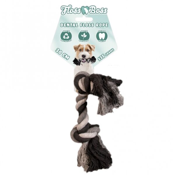 Entdecken Sie unser hochwertiges Zahnseil für Hunde, hergestellt aus 100% natürlicher Baumwolle. Dieses sichere und langlebige Spielzeug ist perfekt für Apportier- und Zugspiele geeignet und trägt gleichzeitig zur Zahnpflege Ihres Hundes bei. Durch die dichte Flechtung und die Verwendung ganzer Fäden ist das Floss Boss Zahnseil deutlich stärker als herkömmliche Zahnseile. Es ist nicht nur umweltfreundlich und recycelbar, sondern hilft auch effektiv, die Zähne Ihres vierbeinigen Freundes zu reinigen. Mit einer Länge von 30 cm, einem Durchmesser von 2,5 cm und einem Gewicht von 135 g ist dieses Zahnseil ein unverzichtbares Zubehör für jeden Hundebesitzer. Bringen Sie Spielspaß und Zahnpflege in das Leben Ihres Hundes!