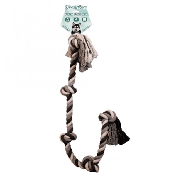 Entdecken Sie unser hochwertiges Zahnseil aus 100% Baumwolle, das speziell für Hunde entwickelt wurde. Dieses sichere, natürliche und langlebige Spielzeug ist perfekt für Apportier- und Zugspiele und sorgt für stundenlangen Spaß. Mit fünf attraktiven Knoten bietet es nicht nur Spielvergnügen, sondern hilft auch effektiv, die Zähne Ihres Hundes beim Spielen zu reinigen. Das Floss Boss Zahnseil ist dichter geflochten und deutlich stärker als herkömmliche Zahnseile, sodass es besonders lange hält. Gönnen Sie Ihrem Vierbeiner das beste Spielzeug für gesunde Zähne und viel Freude!