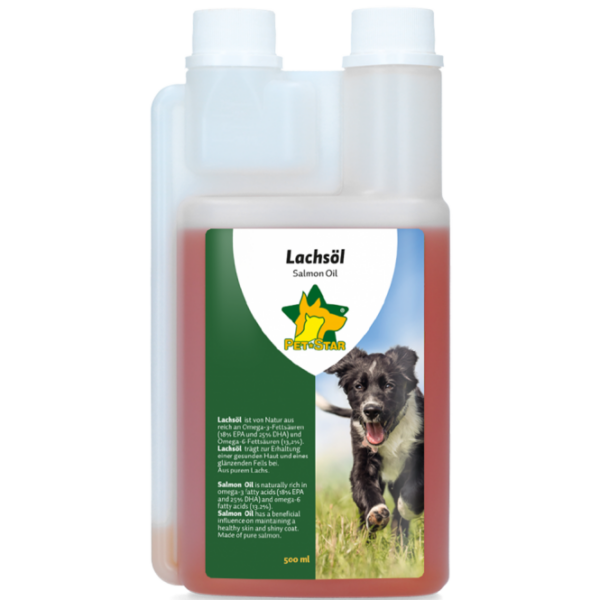 **Verbesserte Produktbeschreibung für Pet-Star Lachsöl** Entdecken Sie das hochwertige **Pet-Star Lachsöl**, ein erstklassiges Einzelfuttermittel für Hunde, das speziell entwickelt wurde, um die Gesundheit Ihres vierbeinigen Freundes zu fördern. Unser Lachsöl ist von Natur aus reich an **Omega-3- und Omega-6-Fettsäuren**, die für geschmeidige Gelenke sorgen und das **Immunsystem** Ihres Hundes unterstützen. Darüber hinaus hat Pet-Star Lachsöl eine positive Wirkung auf das **Herz** und regt den **Appetit** an, was es zu einer idealen Ergänzung für wählerische Esser macht. Die Fütterungsempfehlung ist einfach: Für Hunde unter 10 kg geben Sie 5 ml täglich, für Hunde zwischen 10 und 25 kg 10 ml und für Hunde über 25 kg bis zu 15 ml. Das Lachsöl kann oral oder direkt ins Futter gegeben werden und ist besonders schmackhaft für Ihren Hund. Lagern Sie das Lachsöl kühl und trocken bei unter 30°C und schützen Sie es vor direkter Sonneneinstrahlung, um die Qualität zu bewahren. Mit einem Nährwert von 8.900 kcal/kg ist unser Pet-Star Lachsöl die perfekte Wahl für eine gesunde und ausgewogene Ernährung Ihres Hundes. Geben Sie Ihrem Hund das Beste mit Pet-Star Lachsöl – für ein glückliches und gesundes Leben!