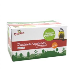 Entdecken Sie die innovativen **Natürlich Pfiffikus Vogelknödel**, die aus hochwertigem **Insektenfett** hergestellt werden – eine nachhaltige Alternative zu herkömmlichen Meisenknödeln, die oft Rindertalg enthalten. Insekten sind die natürliche Nahrungsquelle für Wildvögel und fördern so ein artgerechtes Fressverhalten. Unsere **Vogelknödel** sind nicht nur umweltschonend, sondern tragen auch zur CO2-Einsparung bei, da die Aufzucht von Insekten deutlich weniger Ressourcen benötigt als die von Rindern. Um die Fütterung zu erleichtern, empfehlen wir die Verwendung unserer praktischen **Spenderboxen**. Die Vogelknödel werden lose, ohne Netz, in einem Karton geliefert – ideal für eine einfache Handhabung. Enthalten sind wertvolle Zutaten wie Getreide, Öle, Fette, Saaten, Nüsse, Beeren und Mineralstoffe. Genießen Sie die Vorteile von 45 Stück hochwertigem **Vogelfutter** pro Karton und unterstützen Sie die heimische Tierwelt auf nachhaltige Weise!