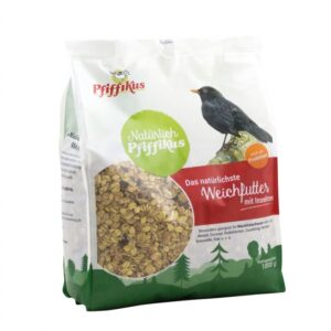 Unser hochwertiges, natürliches Weichfutter für Wildvögel ist mit proteinreichen Insekten angereichert und bietet eine schmackhafte sowie nahrhafte Ernährung für Ihre gefiederten Freunde. Dieses energiereiche Futter ist ideal für Weichfutterfresser wie Amseln, Drosseln, Rotkehlchen, Zaunkönige, Heckenbraunellen und Stare – und das ganzjährig! Die sorgfältig ausgewählte Mischung enthält Getreide, Nüsse, Beeren sowie 4 % Insekten, Öle und Fette, die für die Gesundheit und Vitalität der Vögel sorgen. Wählen Sie unser Weichfutter von Natürlich Pfiffikus für eine hohe Qualität und eine gesunde Ernährung Ihrer Wildvögel!