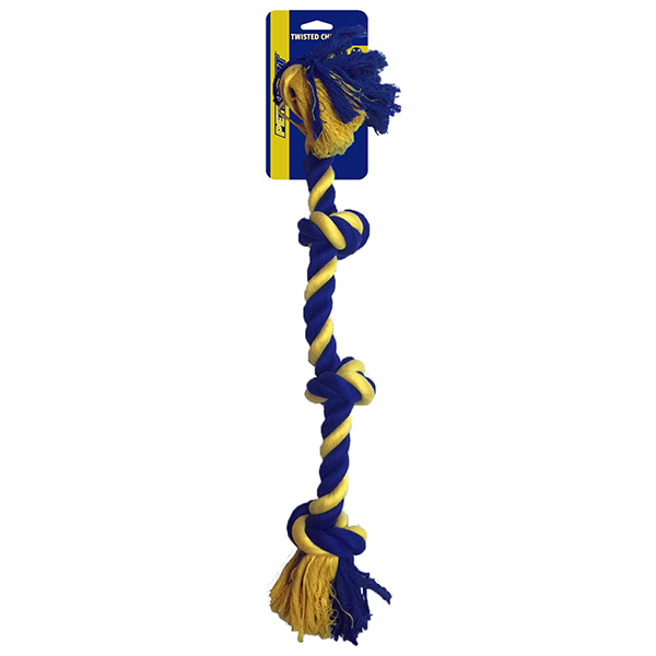 Dieses urstarke Hundespielzeug, ein geflochtenes Seil mit 4 Knoten, ist das perfekte Spielzeug für Ihren treuen Begleiter. Hergestellt aus hochwertiger, "1st class" Baumwolle, bietet es nicht nur eine hohe Strapazierfähigkeit, sondern auch ein sicheres Spielvergnügen für Hunde aller Größen. Im Vergleich zu anderen Seilspielzeugen auf dem Markt sticht dieses durch seine robuste Qualität und das auffällige blau/gelbe Design hervor, das Ihr Hund besonders gut auf Rasen erkennen kann. Mit einer Länge von ca. 63 cm ist es ideal für Zerrspiele und fördert zudem die Zahngesundheit Ihres Hundes. Wählen Sie dieses günstige und langlebige Hundespielzeug für stundenlangen Spielspaß und eine aktive Beschäftigung!