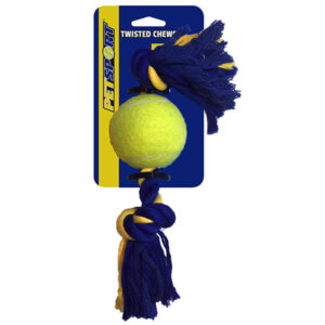 Entdecken Sie unser hochwertiges Medium-Baumwollseil mit 2 Knoten und einem extra starken Tennisball, das speziell für Hunde entwickelt wurde. Gefertigt aus robuster, '1st class' Baumwolle, bietet dieses Seilspielzeug höchste Qualität und Langlebigkeit. Die auffällige blau-gelbe Farbe sorgt dafür, dass Ihr Hund das Spielzeug auch auf Rasen gut erkennt. Der hundefreundliche Tennisball mit extra dicker Wand garantiert langen Kau- und Spielspaß, sodass Ihr Vierbeiner stundenlang beschäftigt ist. Mit einer Länge von ca. 26 cm und einem Balldurchmesser von ca. 6 cm ist dieses Seilspielzeug ideal für mittelgroße Hunde und sorgt für unvergessliche Spielmomente!