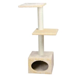Der Kratzbaum Badalona von Trixie ist das perfekte Möbelstück für jede Katze und bietet alles, was das Katzenherz begehrt. Mit einer gemütlichen Höhle, zwei großzügigen Liegeflächen und zwei stabilen Sisalstämmen ist er ideal zum Spielen und Entspannen. Der Kratzbaum ist mit weichem, hochwertigem Plüsch bezogen und verfügt über eine zusätzliche Plüscheinlage in der Höhle, die für maximalen Komfort sorgt. Der niedliche Pfotenabdruck verleiht dem Kratzbaum eine charmante Note. Mit einer Grundfläche von ca. 37 x 37 cm, einer Höhe von ca. 109 cm und einem Stammdurchmesser von ca. 9 cm passt er perfekt in jede Wohnung. In stilvollem Beige fügt sich dieser Kratzbaum harmonisch in Ihr Zuhause ein und ist eine ausgezeichnete Wahl für Katzenliebhaber, die Wert auf Qualität und Design legen.