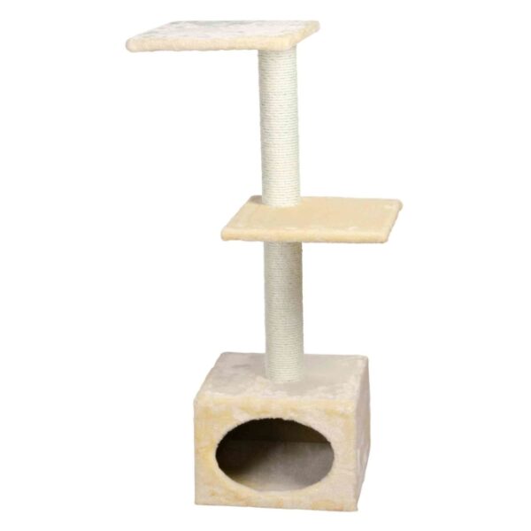 Der Kratzbaum Badalona von Trixie ist das perfekte Möbelstück für jede Katze und bietet alles, was das Katzenherz begehrt. Mit einer gemütlichen Höhle, zwei großzügigen Liegeflächen und zwei stabilen Sisalstämmen ist er ideal zum Spielen und Entspannen. Der Kratzbaum ist mit weichem, hochwertigem Plüsch bezogen und verfügt über eine zusätzliche Plüscheinlage in der Höhle, die für maximalen Komfort sorgt. Der niedliche Pfotenabdruck verleiht dem Kratzbaum eine charmante Note. Mit einer Grundfläche von ca. 37 x 37 cm, einer Höhe von ca. 109 cm und einem Stammdurchmesser von ca. 9 cm passt er perfekt in jede Wohnung. In stilvollem Beige fügt sich dieser Kratzbaum harmonisch in Ihr Zuhause ein und ist eine ausgezeichnete Wahl für Katzenliebhaber, die Wert auf Qualität und Design legen.