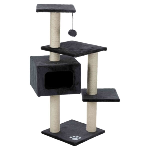 Der Trixie Kratzbaum Palamos ist die perfekte Lösung für Katzenliebhaber, die ihre Möbel und Teppiche vor den natürlichen Kratzgewohnheiten ihrer Katzen schützen möchten. Mit einer Höhe von 109 cm und einer stabilen Bodenplatte von 39 x 39 cm bietet dieser Kratzbaum ausreichend Platz für Katzen jeden Alters. Die 5 robusten Sisalstämme mit einem Durchmesser von 9 cm sind ideal, um die Krallen Ihrer Katze abzuwetzen und verhindern, dass sie abbrechen oder ausreißen. Die gemütliche Höhle (35 x 24 x 35 cm) ist mit einer weichen Plücheinlage ausgestattet, während die Liegeflächen (39 x 39 cm und 29 x 29 cm) den perfekten Rückzugsort bieten. Zudem sorgt ein Spielzeug am Gummiband für zusätzlichen Spielspaß und verhindert Langeweile. Dieser hochwertige Kratzbaum in elegantem Anthrazit ist nicht nur funktional, sondern auch ein stilvolles Möbelstück für Ihr Zuhause. Holen Sie sich den Trixie Kratzbaum Palamos und bieten Sie Ihrer Katze den besten Platz zum Kratzen und Entspannen!