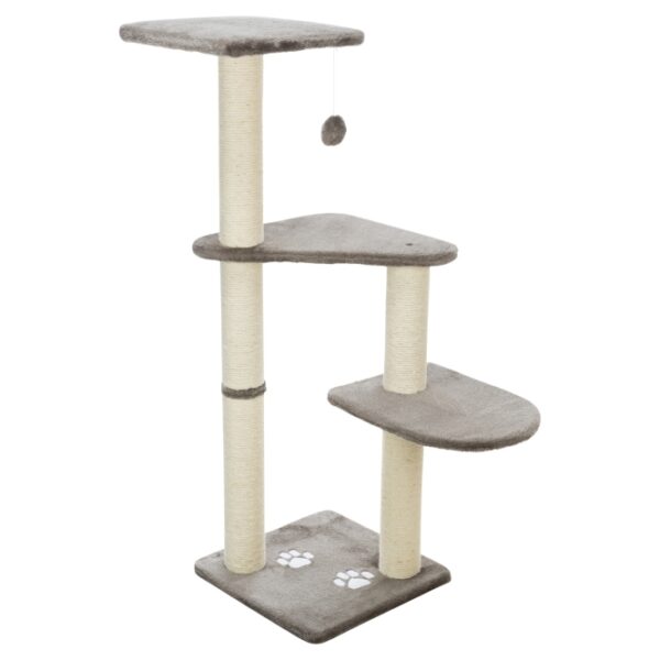 Dieser hochwertige Katzenbaum mit Plüsch-Bezug ist der perfekte Spielplatz für Ihre Katze. Die robusten Stämme sind mit Natursisal umwickelt, was nicht nur für ein sicheres Klettererlebnis sorgt, sondern auch die Krallen Ihrer Katze schont. Die gepolsterte Liegeplatte bietet einen gemütlichen Rückzugsort und ist ideal zum Entspannen. Zusätzlich ist ein Spielzeug am Gummiband befestigt, das für stundenlangen Spielspaß sorgt. Mit einer Grundfläche von ca. 40 x 40 cm, einem Stammdurchmesser von ca. 9 cm und einer Höhe von ca. 117 cm passt dieser Katzenbaum perfekt in jede Wohnung. Die elegante Farbe Platingrau fügt sich harmonisch in Ihr Zuhause ein. Investieren Sie in die Gesundheit und das Wohlbefinden Ihrer Katze mit diesem stilvollen und funktionalen Katzenbaum!