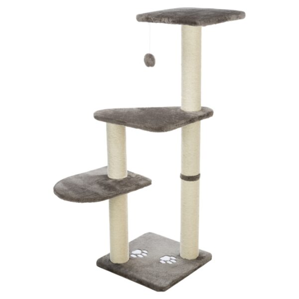 Dieser hochwertige Katzenbaum mit Plüsch-Bezug ist der perfekte Spielplatz für Ihre Katze. Die robusten Stämme sind mit Natursisal umwickelt, was nicht nur für ein sicheres Klettererlebnis sorgt, sondern auch die Krallen Ihrer Katze schont. Die gepolsterte Liegeplatte bietet einen gemütlichen Rückzugsort und ist ideal zum Entspannen. Zusätzlich ist ein Spielzeug am Gummiband befestigt, das für stundenlangen Spielspaß sorgt. Mit einer Grundfläche von ca. 40 x 40 cm, einem Stammdurchmesser von ca. 9 cm und einer Höhe von ca. 117 cm passt dieser Katzenbaum perfekt in jede Wohnung. Die elegante Farbe Platingrau fügt sich harmonisch in Ihr Zuhause ein. Investieren Sie in die Gesundheit und das Wohlbefinden Ihrer Katze mit diesem stilvollen und funktionalen Katzenbaum!