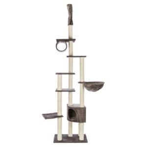 Der Trixie Dream World Kratzbaum Madrid ist die perfekte Lösung für Katzenliebhaber, die ihren Stubentigern einen optimalen Spiel- und Ruheplatz bieten möchten. Dieser hochwertige Kratzbaum schützt Ihre Möbel und Teppiche effektiv vor den natürlichen Kratzgewohnheiten Ihrer Katze. Mit seinen 13 robusten Sisal-Stämmen, die mit Natursisal umwickelt sind, und den weichen Plüsch-Liegeplatten, Mulden und Höhlen, sorgt er für unvergleichlichen Komfort und Spielspaß. Der deckenhohe Kratzbaum ist durch einen praktischen Deckenspanner für Deckenhöhen von 245 cm bis 270 cm geeignet und bietet eine Gesamthöhe von 245 bis 270 cm. Die Bodenplatte misst 68 x 44 cm, während die Liegemulden und Liegeplatten in verschiedenen Größen vorhanden sind, um allen Bedürfnissen Ihrer Katze gerecht zu werden. In elegantem Platingrau fügt sich dieser Kratzbaum harmonisch in jedes Zuhause ein. Investieren Sie in die Lebensqualität Ihrer Katze mit diesem stilvollen und funktionalen Kratzbaum!