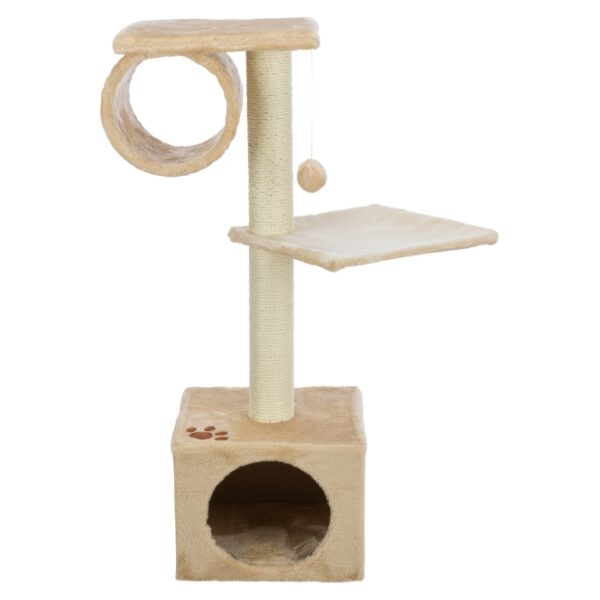 Der Trixie Kratzbaum San Fernando ist der ideale Spiel- und Rückzugsort für Ihre Katze und bietet alles, was das Katzenherz begehrt. Mit seinen weichen Liegeflächen aus hochwertigem Plüsch und den stabilen, mit Natursisal umwickelten Stämmen sorgt dieser Kratzbaum für höchsten Komfort und eine lange Lebensdauer. Die großzügig gepolsterte Liegefläche ist der perfekte Schlafplatz für entspannte Stunden, während das Spielzeug am Gummiband für abwechslungsreichen Spielspaß sorgt. Zudem bietet die kuschelige Rückzugshöhle, die vollständig mit weichem Fleece ausgestattet ist, einen gemütlichen Ort zum Verstecken und Entspannen. Mit einer Grundfläche von ca. 36 x 36 cm, einem Stammdurchmesser von ca. 9 cm und einer Höhe von ca. 106 cm ist dieser Kratzbaum nicht nur funktional, sondern auch ein stilvolles Möbelstück für Ihr Zuhause. Farbe: Beige – ein echter Hingucker für jede Wohnung!