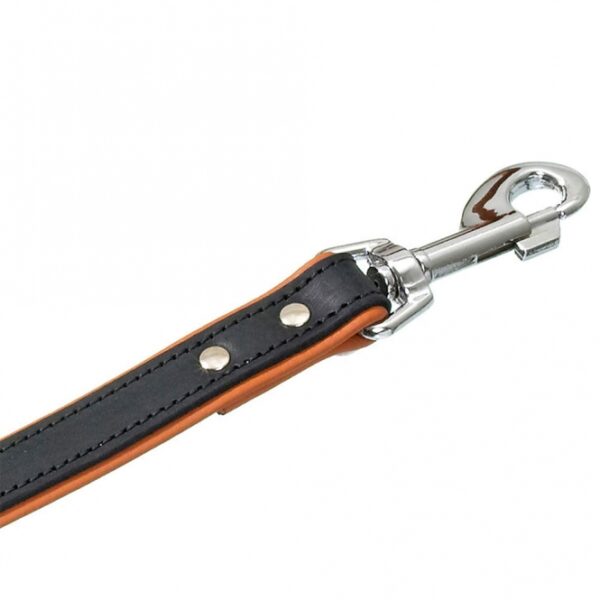 Entdecken Sie die hochwertigen Rodeo Artikel – perfekte Halsbänder, Leinen und Führleinen für Ihren Hund. Unsere Produkte bestehen aus robustem schwarzen Vollrindleder, das mit cognacfarbigem, gebuggtem Softleder unterlegt ist. Diese stilvolle Farbkombination passt zu jedem Hund und sorgt für einen eleganten Look. Die solide, genietete Leine ist nicht nur optisch ansprechend, sondern auch äußerst langlebig und strapazierfähig dank der stabilen, verchromten Beschläge. Mit einer Länge von 100 cm und einer Breite von 22 mm bietet sie optimalen Komfort. Das weiche Rindnappaleder ist besonders pflegeleicht, feuchtigkeitsabweisend und schmutzresistent, während das griffige Glattleder für eine hohe Reißfestigkeit sorgt. Gönnen Sie Ihrem Vierbeiner das Beste – mit unseren hochwertigen, langlebigen Leinen und Halsbändern!