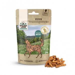 Entdecken Sie die hochwertigen Trainingssticks Huhn von Wildes Land – der perfekte Hundesnack für artgerechte Belohnungen! Diese leckeren Snacks bestehen zu 95 % aus reinem Hühnerfleisch und sind ideal für ernährungssensible Hunde, da sie frei von Getreide und Gluten sind. Die getreidefreie Rezeptur garantiert hohe Akzeptanz und sorgt dafür, dass Ihr Hund beim Training oder als Snack zwischendurch stets motiviert bleibt. Alle Wildes Land Produkte sind ohne Zucker, Farb-, Aroma- und Konservierungsstoffe hergestellt und wurden ohne Tierversuche entwickelt. Mit dem praktischen Beutel mit Klettverschluss sind die Trainingssticks perfekt für unterwegs und eignen sich für Hunde aller Altersstufen. Stärken Sie die Bindung zu Ihrem Vierbeiner mit diesen hochwertigen, natürlichen Snacks und fördern Sie erfolgreich das Hundetraining durch positive Bestärkung!