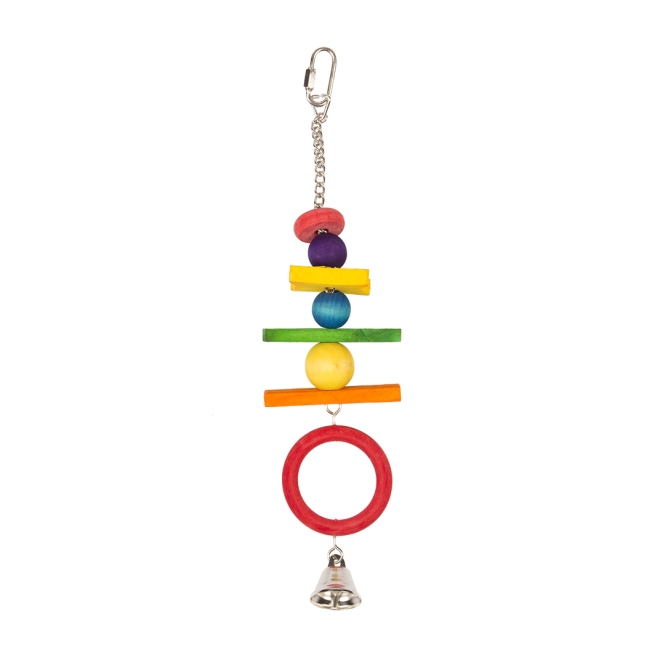 Duvoplus Vogelspielzeug Ring mit Holzwürfeln & Glöckchen