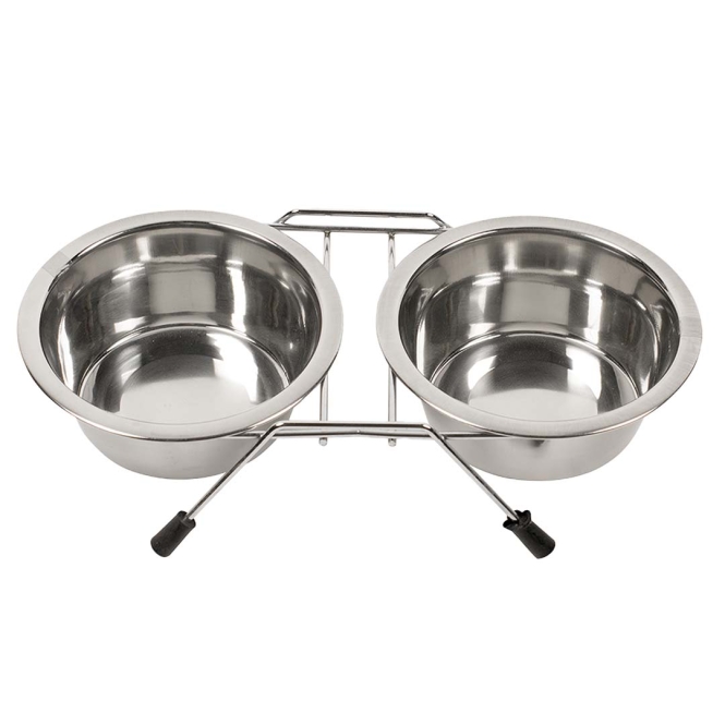 Duvoplus Edelstahl Doppel-Napfständer - 2x 240ml / 11cm