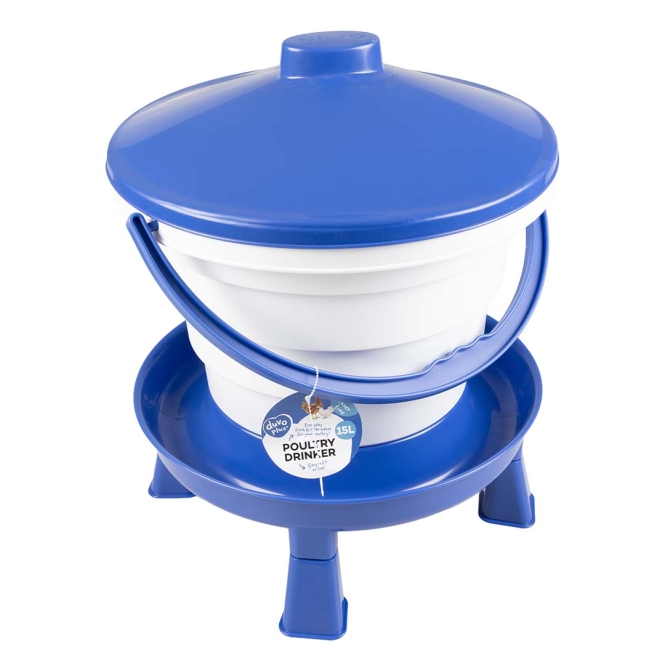 Duvoplus Hühner-Tränke mit Griff & Füßen - blau - 15L - 39x39x46cm